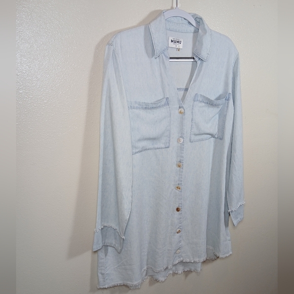 Show Me Your MuMu Wilmington Shirt Dress in light Chambray size Small - Picture 2 of 13